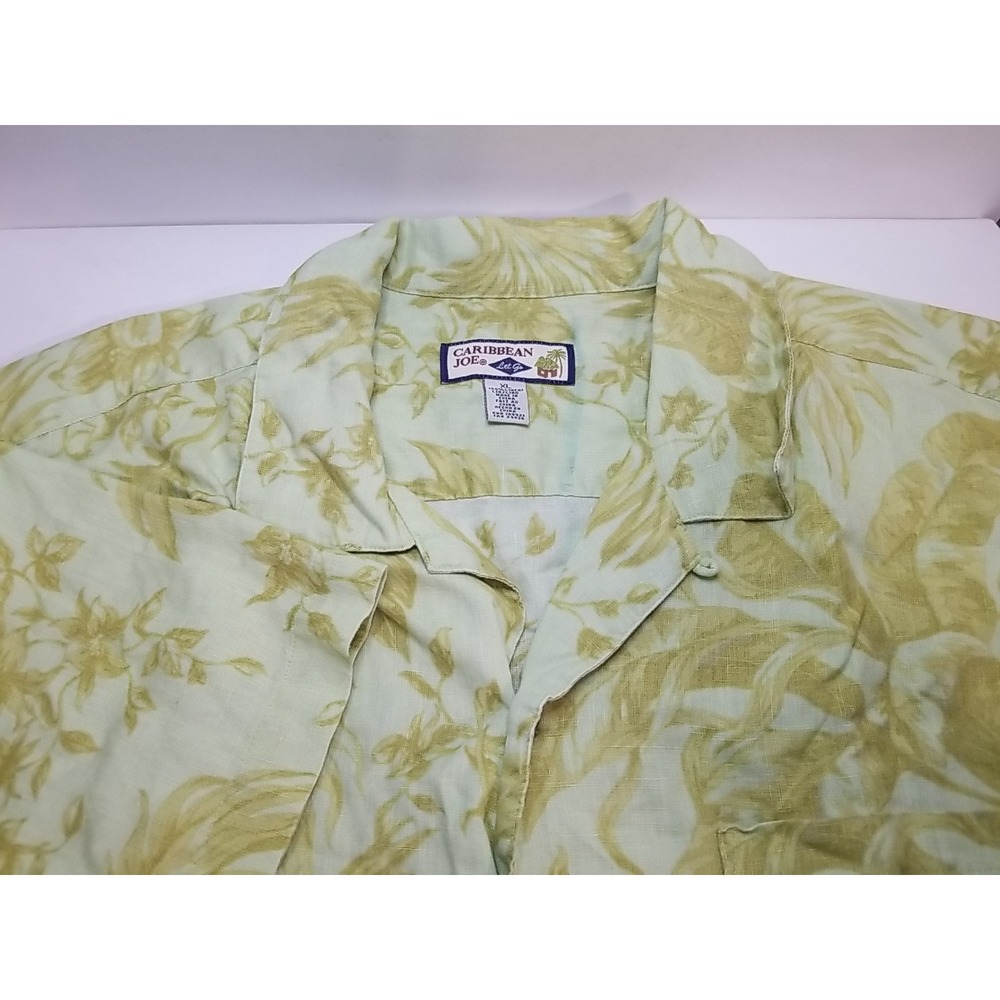 Caribbean Joe Let Go Mens XL Linen Hawaiian‎ Shirt Short Sleeve Floral Green